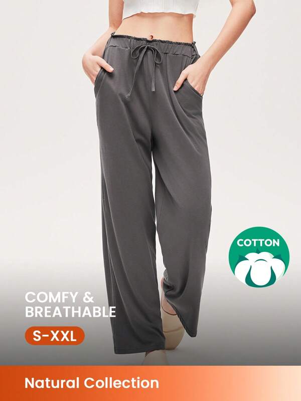 LUVLETTE Soft Cotton Wide Fit Women Lounge Bottom Airy Pajama Pants Pajama Style Trousers Pants With Pockets  Lingerie As Outerwear