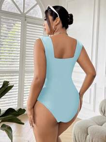 SHEIN EZwear Plus Size Summer Casual Solid Color Sleeveless Bodysuit