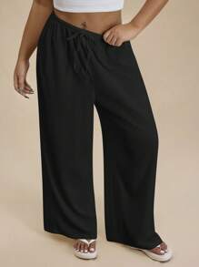SHEIN Forever 21 Plus Size Casual Solid Color Wide-Leg Pants