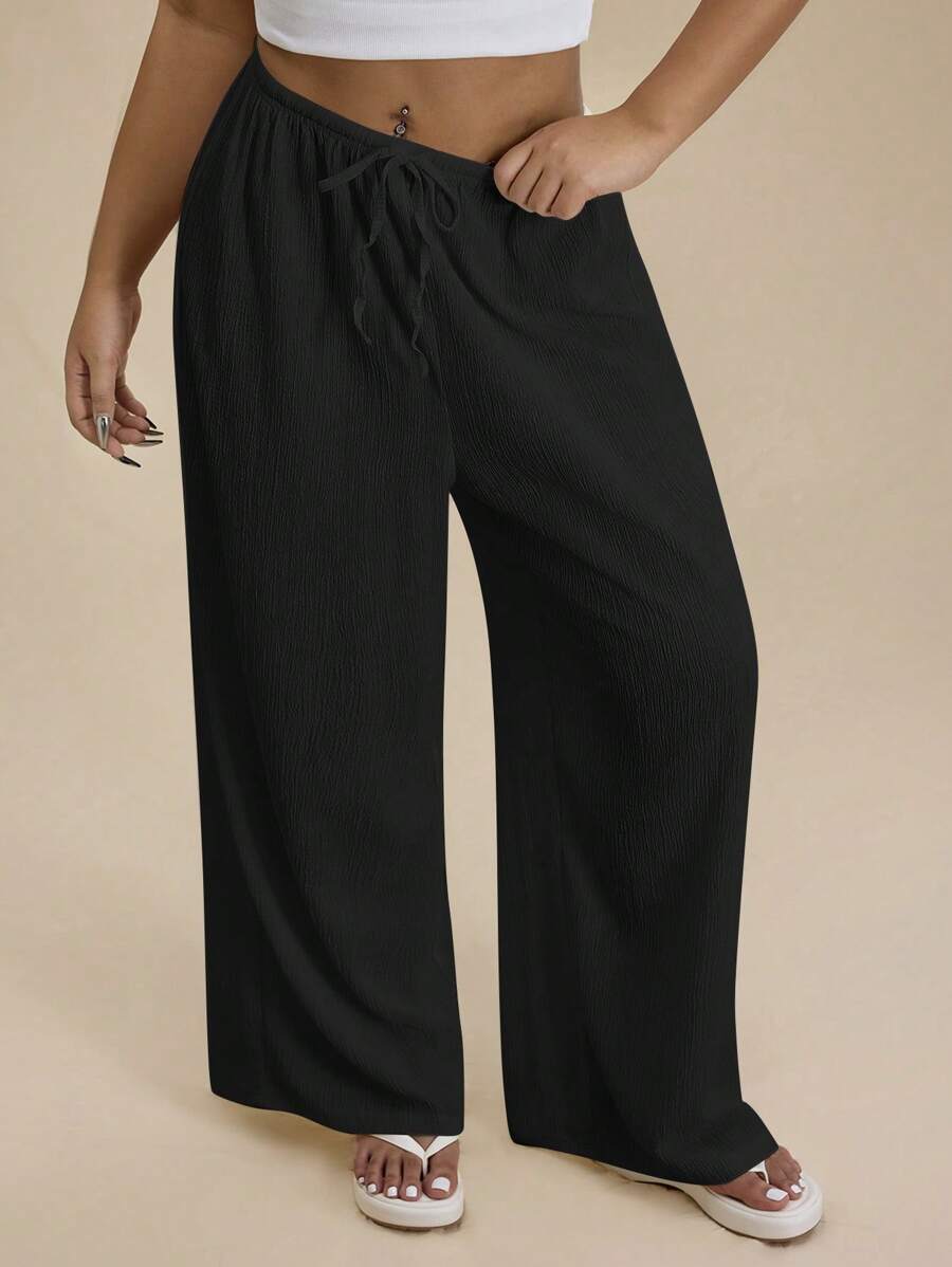 SHEIN Forever 21 Plus Size Casual Solid Color Wide-Leg Pants