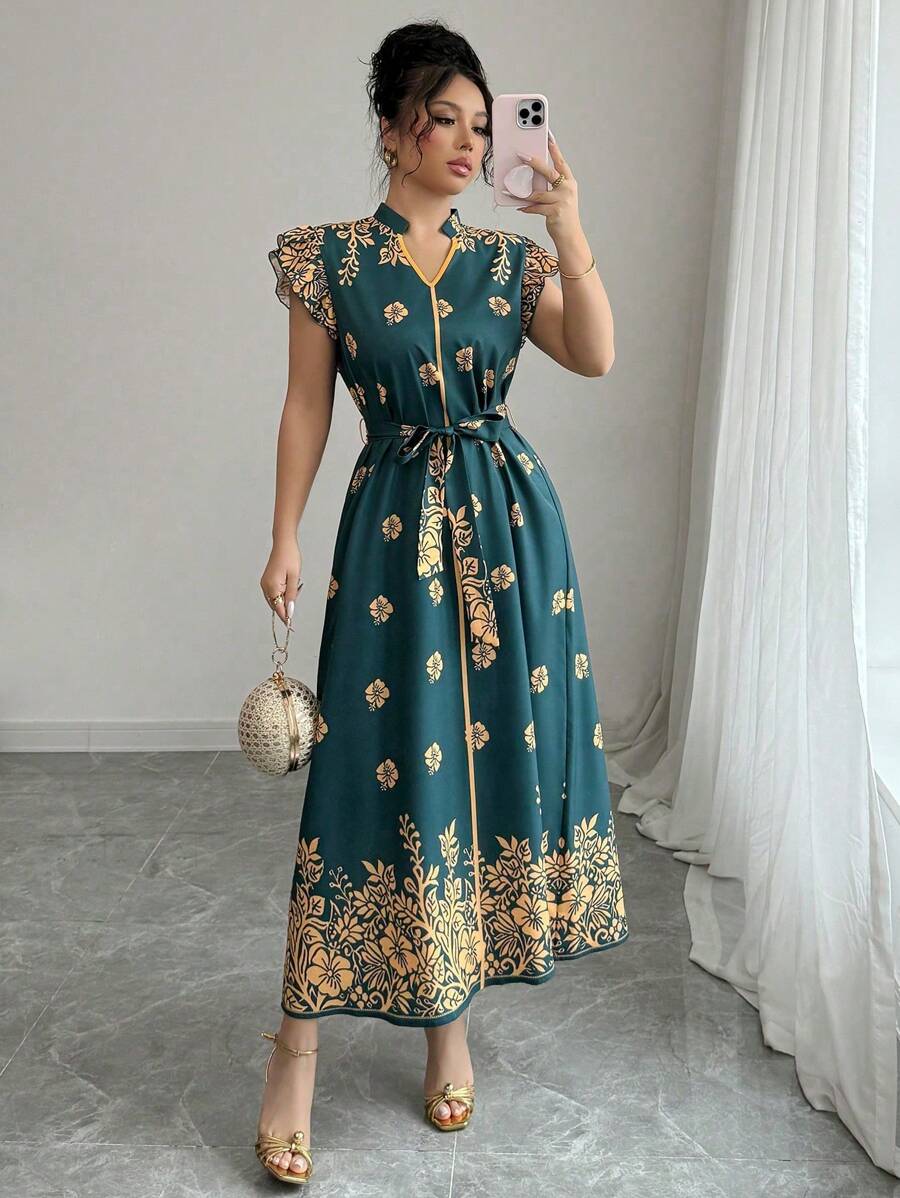 Elenzga Váy tay lỡ in hoa thanh lịch dành cho nữ - Nhiều màu - Xem 1