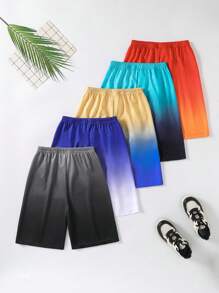 SHEIN 5 件/套 Tween Boy 休闲运动网眼面料渐变色工装短裤，适合夏季日常穿着和户外活动 - 彩色 - 查看 3