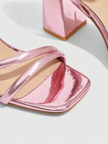 CUCCOO SZL Fashionable Pink Metallic High Heel Sandals For Dates And Parties - Pink - View 5