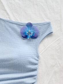 Soleia Áo crop top ngắn cổ bất đối xứng in họa tiết hoa 3D màu vàng mù tạt cho kỳ nghỉ lễ hội âm nhạc mùa hè - Nhiều màu - Xem 3