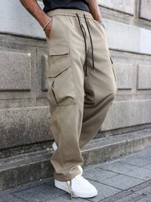 Manfinity Homme Men's Casual Multi-Pocket Split Design Straight Leg Cargo Pants - Khaki - View 4