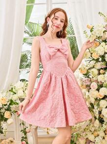Teen Girl Summer Elegant Jacquard Butterfly Decor Suspender Dress