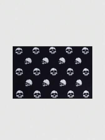 Kawaii 1 pièce Tapis imprimé avec un crâne noir avec bordure noire, convenant pour la chambre, la salle de bain, le salon, la cuisine