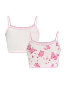 2pcs/Set Girls Butterfly Print Camisole Bras, Cute Innerwear For Teens