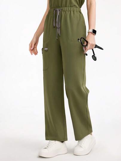 Scrubzie 纯色抽绳腰直筒/护理手术裤