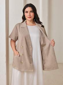 Mulvari Blazer court minimaliste à double boutonnage et manches courtes fin, tailles grandes pour l'été
