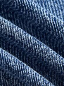 SHEIN MOD Women's Plus Size Dark Wash Denim Extra Long Jeans With Cherry Embroidery And Zipper Detail - Dark Wash - View 3