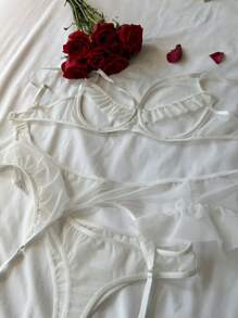 DAZY Ensemble de lingerie sexy et transparente en maille blanche pour femmes - Blanc - Voir 10