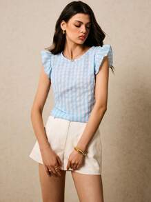 SHEIN Frenchy Summer Checkered Back Lace-Up Top, Cap Sleeve Shirt, Backless Top Casual Wear Comfortable