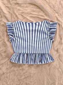 Soleia Blusas Volante A rayas Bohemio - Azul y blanco - Ver 2