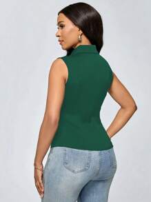 SHEIN Unity Blusa elegante de unicolor sin mangas con envoltorio, para verano - Verde - Ver 2