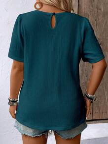 EMERY ROSE Plus Size Vacation Casual Solid Color Textured Puff Sleeve Shirt