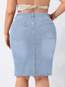 EMERY ROSE Plus Size Casual  Light Blue Washed Denim Mini Skirt - Baby Blue - View 2