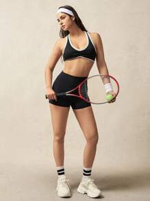 VARSIVA 女士 Bound Edge Daily Fitness 短款运动背心 - 黑與白 - 查看 5