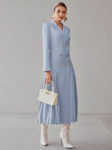 MOTF PREMIUM PLEATED DOUBLE BUTTON DRESS - Baby Blue - View 4
