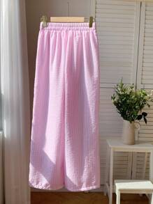 Comfortcana Red Woven Striped Women Long Pants, Fashionable For Summer