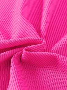 2pcs/Set Young Girl Solid Color Knit Camisole & Denim Shorts With Heart Graphic - Pink - View 5