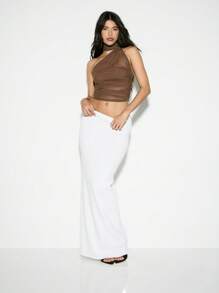 KIZN Halter Neck Mesh Crop Top Festival Club Party Evening Modern Contemporary Design Form-Fitting Dance Performance Fashion Summer Autumn - Khaki - View 5