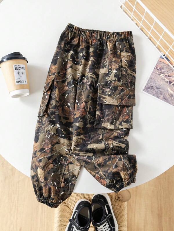 SHEIN Young Boys Casual Comfortable Versatile Printed Drawstring Pants