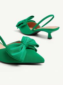 CUCCOO CHICEST Giày cao gót mũi nhọn Kitten Heels cho nữ, trang trí nơ, màu trơn, quai mắt cá chân, lựa chọn trang phục hàng ngày thanh lịch, dành cho mua sắm ngoài trời, ngày lễ, tiệc tùng, xuân/hè/thu/đông, kết hợp tốt với váy satin - màu xanh lá - Xem 10