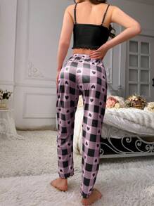 CoupledUp 心形印花吊带背心和格子印花裤休闲家居服套装 - 彩色 - 查看 2