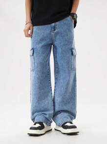 Mirajuku 青少年男孩/年轻男士休闲户外工装牛仔裤 - 淺色水洗藍 - 查看 3