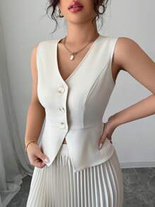 Elenzga Robe élégante et décontractée de style européen, à encolure en V, volant à la taille et ourlet asymétrique en forme de A. Tissu confortable adapté aux usages quotidiens, domicile-travail et polyvalents - Nude - Voir 3