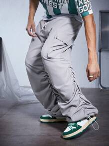 Manfinity EMRG Pantalones de moda de unicolor estilo urbano, apropiados para el verano - Gris - Ver 4