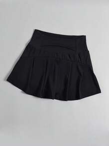 SHEIN Essnce Plus Size Women's Spring And Summer Fashion Casual Loose Comfortable Sports Daily Versatile Slim Black Skirt Pants, Tennis Skirt,Women Bottom,Going Out Clothes,Skort,Curve Shorts,Micro Shorts,European Summer - Black - View 7