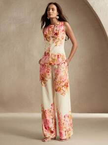 Anewsta Women Locational Print Vacation & Commute Vest & Pants Suit - Multicolor - View 3