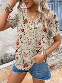 EMERY ROSE Women Retro Floral Print Fitted Casual T-Shirt, Suitable For Summer - Multicolor - View 4