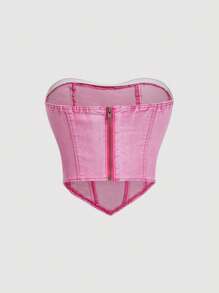 SHEIN MOD Women Denim Camisole Top, Solid Color, Fashionable For Summer - Pink - View 2