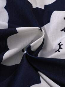 2pcs Girls Cute Cloud Print Shorts And Button Short Sleeve Cardigan Set, Leisure & Flame Retardant Pajama - Navy Blue - View 5