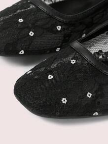 CUCCOO DOLLMOD Women's Fashion Black Sequin Mesh Mary Jane Flat Shoes, Cute & Sweet For School Students - Black - View 7