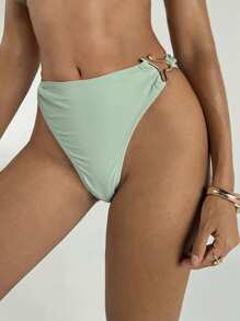 Aloruh Traje de baño de mujer para primavera y verano, Bottom de bikini de color verde sólido, playa del Día de San Patricio con decoración metálica