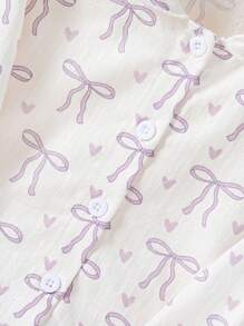 2pcs Baby Girls Casual White Base Color Pink Bow Ribbon Long Pants And Long Sleeve Homewear Set, Comfortable - Mauve Purple - View 4