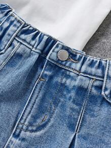 SHEIN Young Girl Fold Pleated Denim Skirt,Spring Summer Boho Cuet Skirt