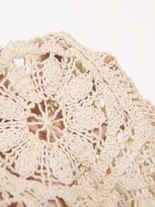 Freevana Plus Size Casual Solid Color Hollow-Out Knit Sweater Skirt Western Wear Women Crochet Ibiza Butter Yellow Summer For Women Beach For Woman Vacation Women Beach Boho Rave Country Concert Festival Brunch For Women Beach Vacation Graduation Old Money In Fall/Winter