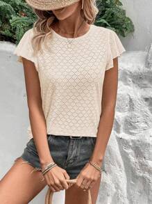 SHEIN LUNE Camiseta de mujer de manga corta de unicolor con cuello redondo, simple y de moda para el verano