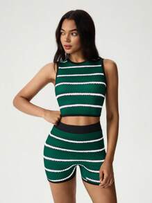 Hanevo 2pcs/Set Casual Contrast Stripe Vest And Shorts Set, Summer Sportwear For Daily Wear - Multicolor - View 4