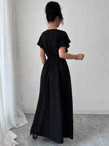 Rafferiza 女士经典印花长腰优雅假日连衣裙 - 黑色 - 查看 2