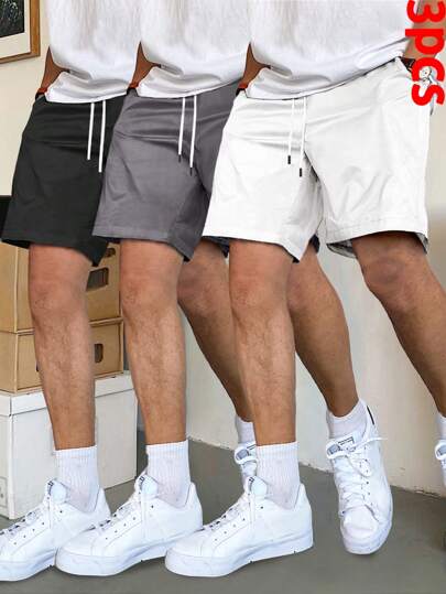Manfinity Homme 3 件男士休闲面料短裤：多色短裤，带口袋，适合日常穿着，舒适又时尚