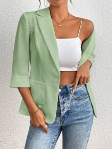 EMERY ROSE Casual / Workwear Solid Color Blazer For Spring/Summer - Green - View 8