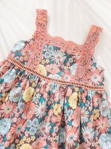 Cozy Pixies 女婴植物与花卉印花撞色蕾丝吊带连衣裙 - 彩色 - 查看 7