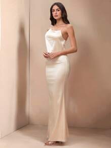 Glamine 2 件套女士优雅缎面婚礼服装 - 杏色 - 查看 5