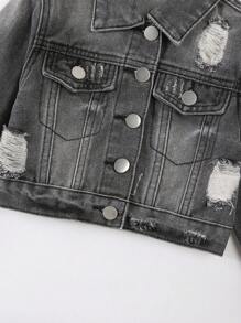 Young Girl' Street Style Chic Casual Washed Ripped Short Denim Jacket - Grey - View 4